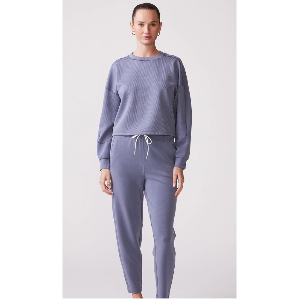 Thrive Societe Ultraluxe Rib Mix Crew Sweatshirt Blue XL Activewear